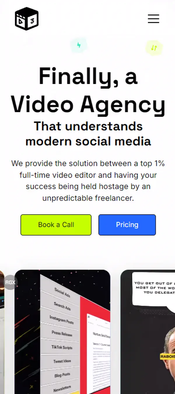 Video Three website, mobile view 1