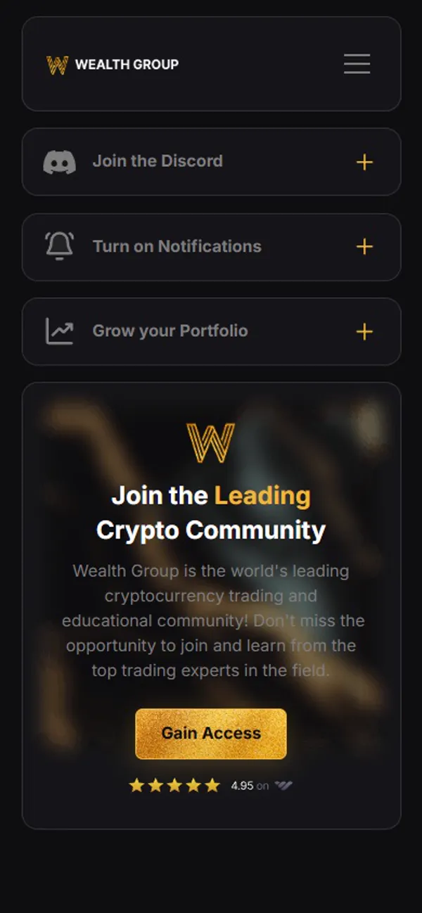 Wealth Group website, mobile view 2