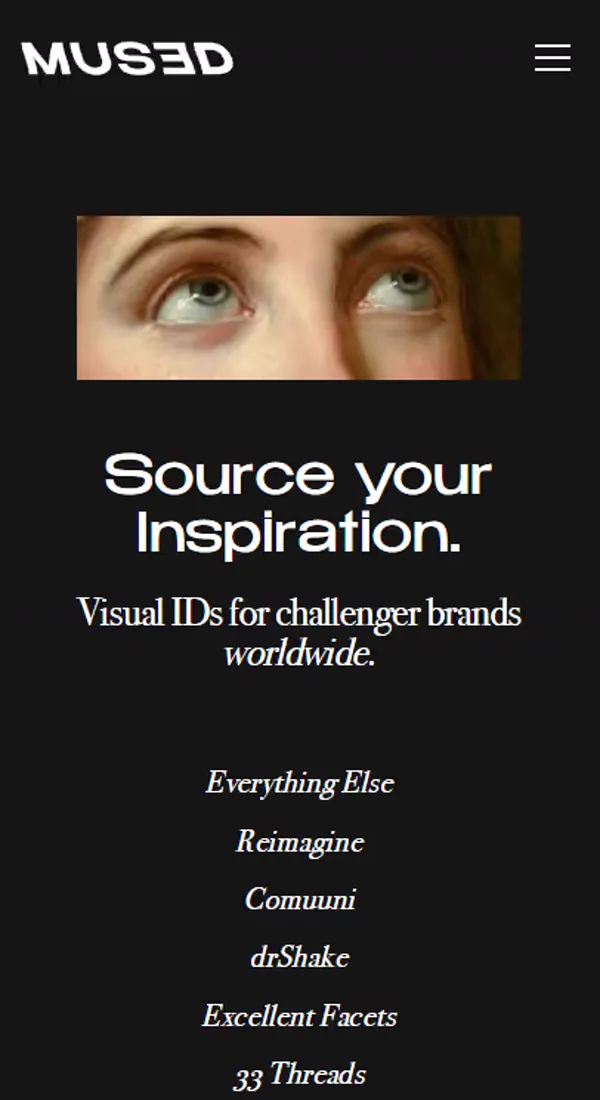 Mused Agency website, mobile view 1