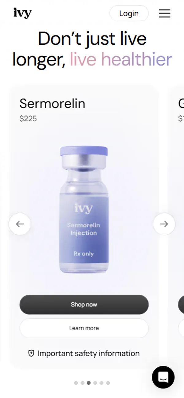 Ivy RX website, mobile view 1