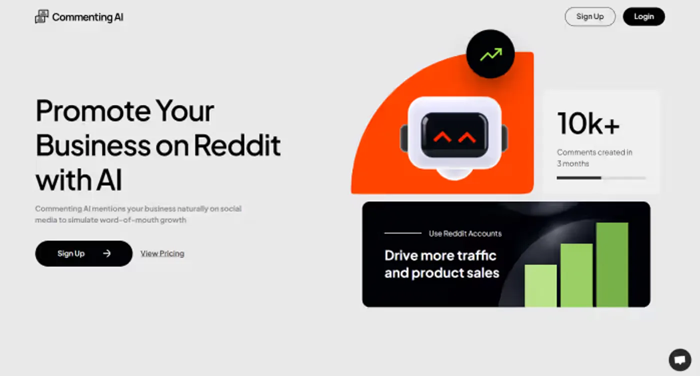 Commenting AI website, desktop view