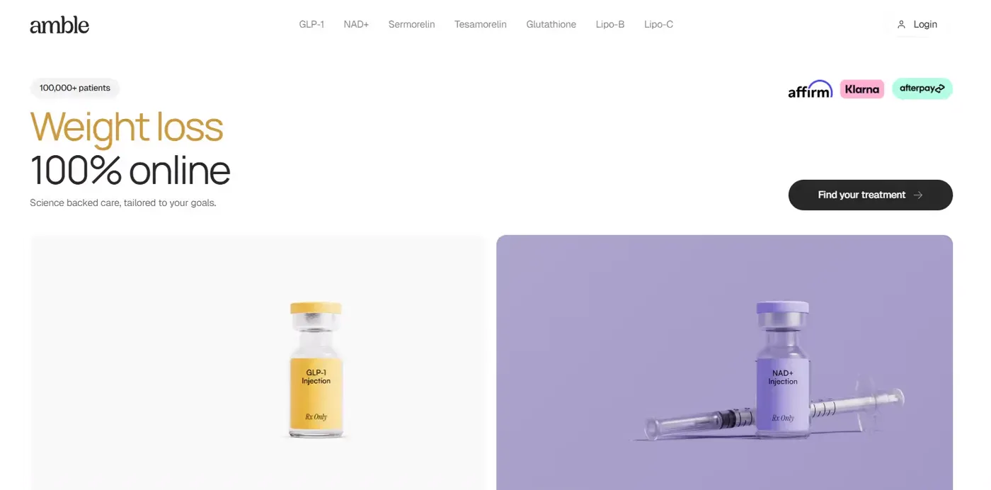 Amble website, desktop view